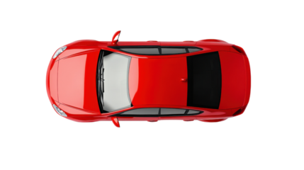 Red abstract car top view on transparent background 