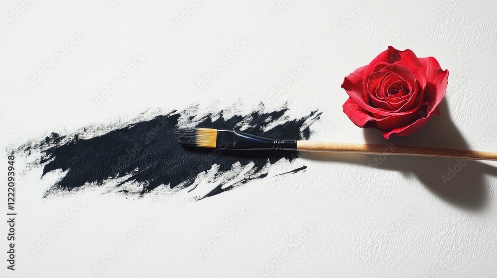 Poster a simple yet powerful image of a paintbrush changing black to rose, illustrating the concept of pers