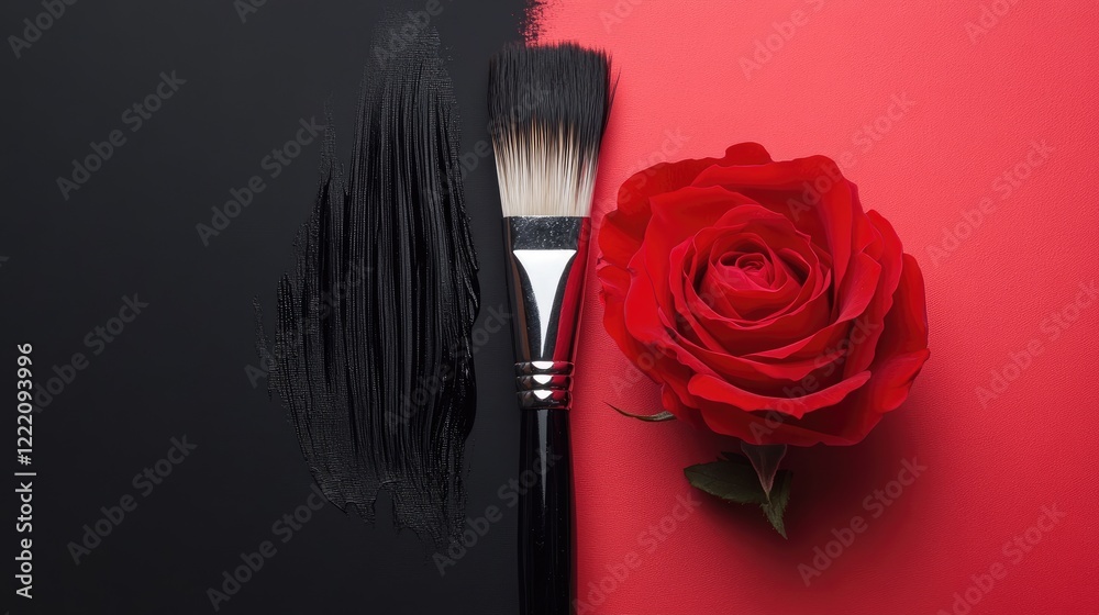 Poster A simple yet powerful image of a paintbrush changing black to rose, illustrating the concept of personal transformation and artistic expression