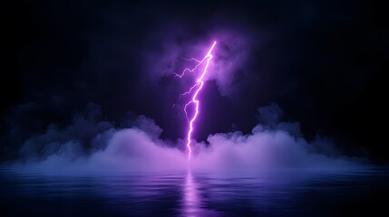 Fototapeta premium Lightning bolt in dramatic sky over calm water creating stunning natural landscape and weather phenomenon