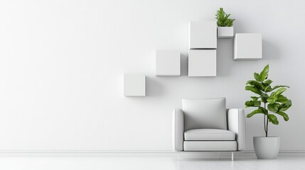 A sleek, minimalist living room with a well-organized cube storage system and uncluttered wall, perfect for clean design and practicality
