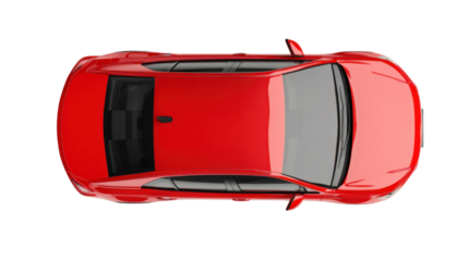 Red abstract car top view on transparent background 