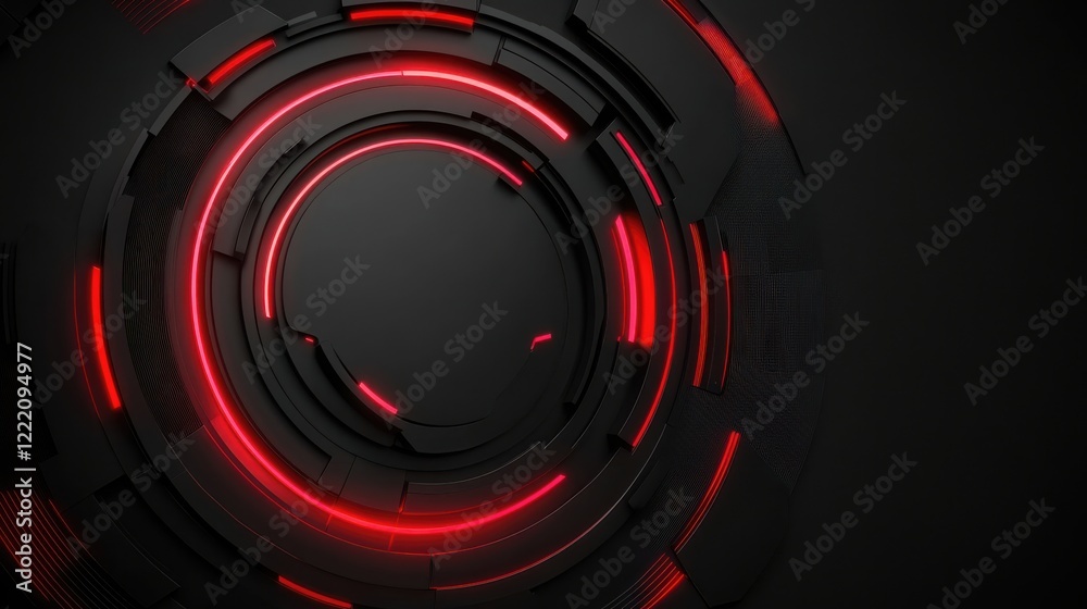 Poster abstract dark background with circular red light patterns
