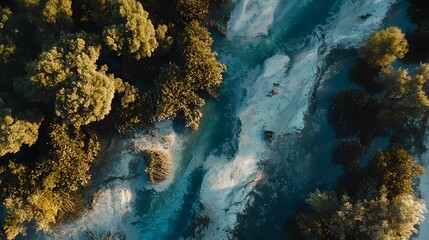 Aerial Drone Perspective Showcasing the Revitalization of a River Delta Ecosystem Through the of Native Flora and Sustainable Water Management Practices