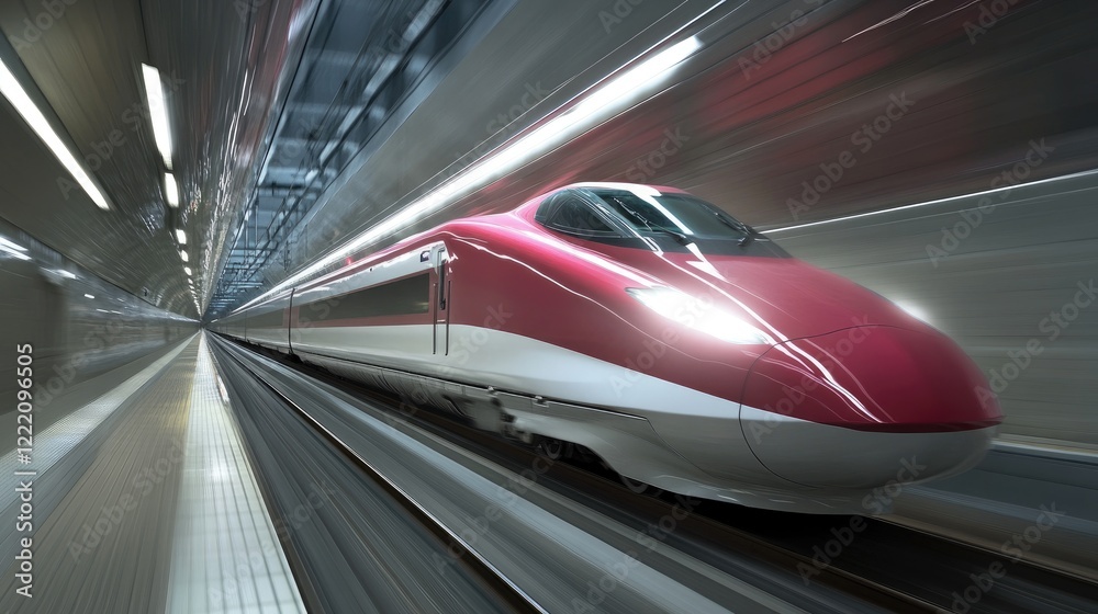 Poster a train blurring through a tunnel in tokyo, symbolizing the fast pace and cutting-edge infrastructur
