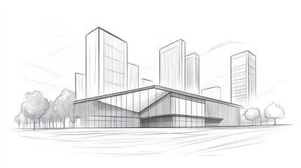 Modern Architectural Sketch of Urban Building and Skyline