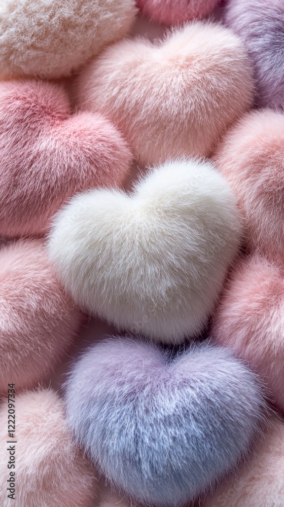 Poster delicate heart-shaped fur pieces in pastel hues create a charming and cozy atmosphere, perfect for e