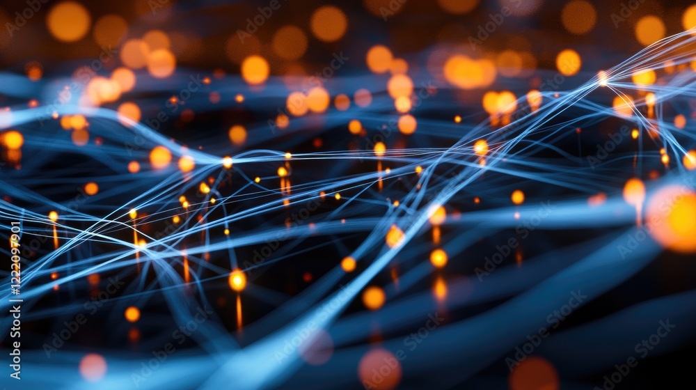 Poster Abstract data cubes interlinked by glowing beams of light, symbolizing the power of data flow and connectivity in the digital world