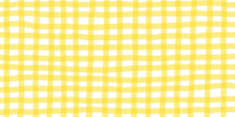 透け感がある手描きのラフな黄色のチェック柄
