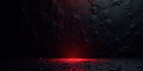 Dark Red Glow Illuminating Rough Texture Surface with Floating Particles