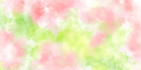 春色の水彩抽象画, ピンクと白とグリーンのにじみが美しい背景