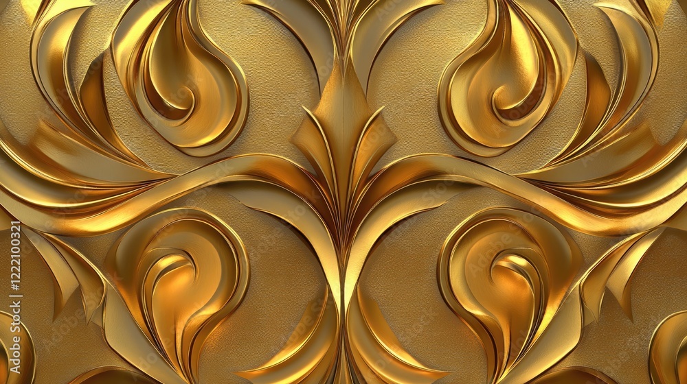 Poster art deco gold pattern with geometric shapes and graceful swirls, creating a refined and vintage ambi