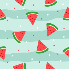 Cute Watermelon Seamless Pattern Wrap. Fruit Illustration Background.