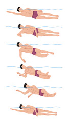 Vector illustration of swimming tutorial,man and girl doing swim,how do swim,swimming step for education,poster,learning,school and more