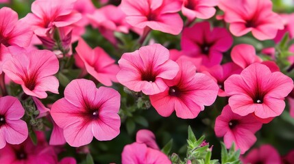 Bright pink summer flowers close-up with soft lighting, creating a warm, inviting atmosphere, ideal for nature, gardening, or seasonal visuals with floral themes