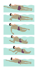 Vector illustration of swimming tutorial,man and girl doing swim,how do swim,swimming step for education,poster,learning,school and more