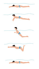 Vector illustration of swimming tutorial,man and girl doing swim,how do swim,swimming step for education,poster,learning,school and more