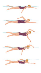 Vector illustration of swimming tutorial,man and girl doing swim,how do swim,swimming step for education,poster,learning,school and more