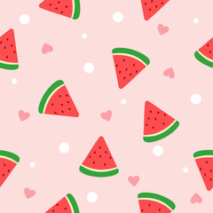 Cute Watermelon Seamless Pattern Wrap. Fruit Illustration Pink Background