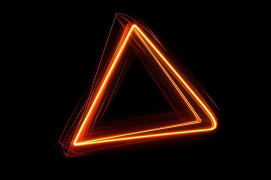 Vibrant Orange Neon Triangle Light Trails on Black Background