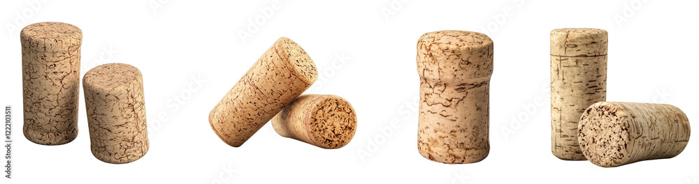 Poster A close-up shot showcasing several wine corks in various positions against a black background.