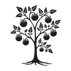 Tomato Plant Silhouette with Abundant Fruit