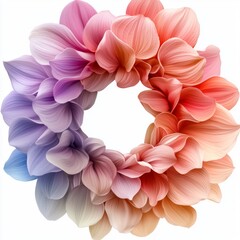 Obraz premium Colorful Floral Wreath of Soft Petals in Shades of Pink, Purple, and Orange on a Light Background