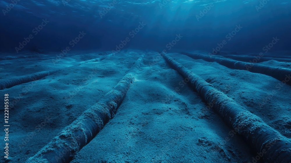 Poster fiber optic cables lying on the ocean floor, forming the backbone of global communication networks a