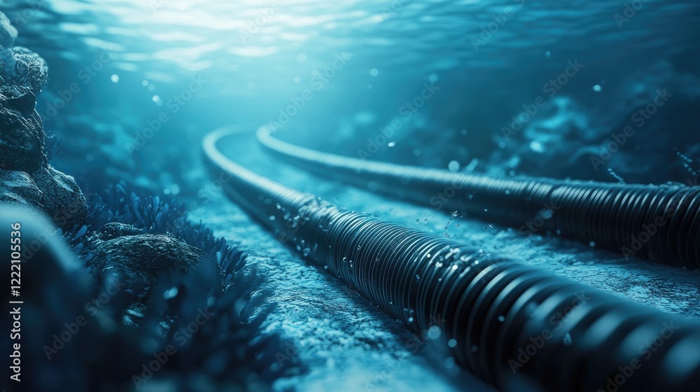 Poster fiber optic cables lying on the ocean floor, forming the backbone of global communication networks a