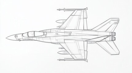Detailed Illustration of Fighter Jet in Clean Line Art Style