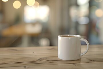 Vibrant Image of a Coffee Cup on a Wooden Table with a Blurred Background
