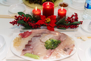 sashimi and candles for party