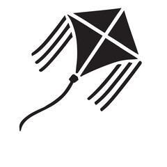 Black Silhouette Kite Icon Tails Wind Toy Outdoor Vector