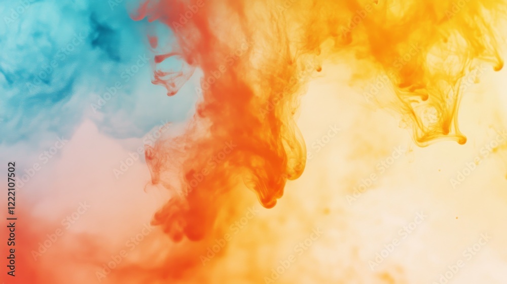 Poster close-up view of a vibrant nebula featuring intricate patterns of deep blue and fiery orange, highli
