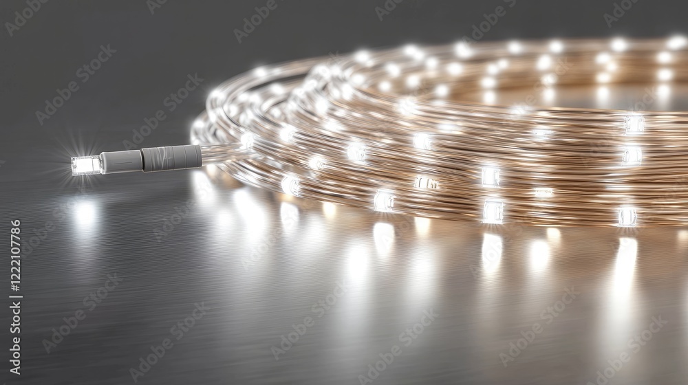 Aufkleber glowing strands of fiber optic cable on a reflective metallic surface, emphasizing the strength and 