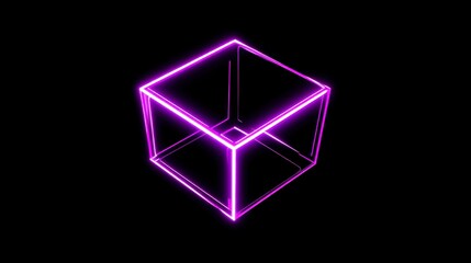 Neon Pink Cube with Glowing Edges in a Dark Background