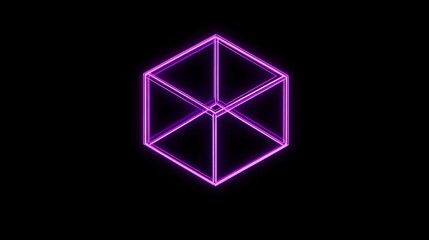 Fototapeta premium Neon Cube with Futuristic Glow and Dark Background Display