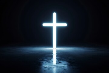 Naklejka premium Glowing Cross Symbol in Dark Background for Spiritual Themes