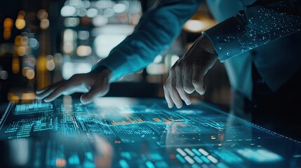 a scene where artificial intelligence is being used in a business setting, such as data analysis or customer service.