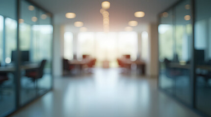 Blurred empty open space office. Abstract light bokeh at office interior background for design.