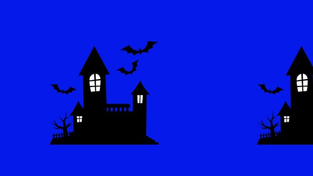 Ghost house bats flying halloween horror symbolic green screen.