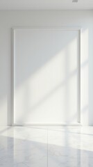 Fototapeta premium Empty Gallery Space With A Large Blank White Wall, Marble Floor, Contemporary Design, Clear And Minimalist Concept