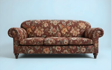 vintage 1960s 1970s tacky ugly flower patterned sofa couch, kitsch, bold, colorful, psychedelic, groovy, outdated, nostalgic, eccentric, loud, garish, patterned, paisley, mustard yellow, retro, green