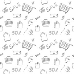 Store sale seamless pattern, vector illustration hand drawing
