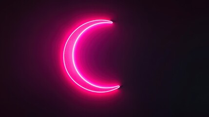 Neon Pink Crescent Moon Sign on Dark Background for Night Decor