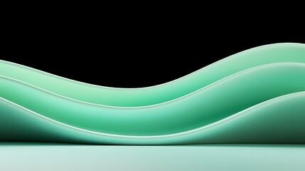 Abstract composition of smooth mint waves creating a tranquil atmosphere in a minimalist setting