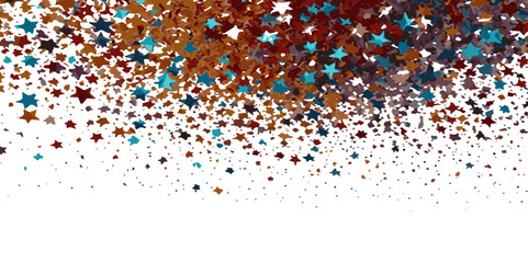 Colorful star modern greeting spotted confetti during holiday celebration template on white background. Concept for Studio shot, holiday celebration event vector illustration.