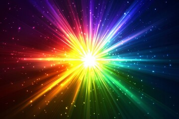 Fototapeta premium Vibrant Rainbow Burst of Light with Sparkling Particle Effects