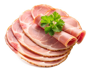 ham slices . isolated on white background