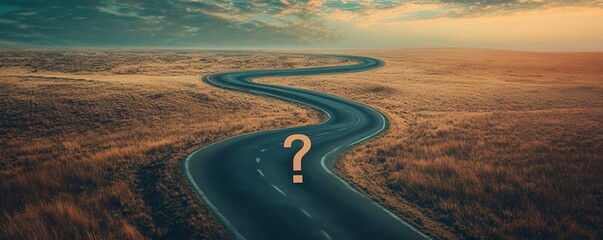 The winding road to change leading to a question mark symbolizing uncertainty, decisions, transitions, and future paths in personal and professional life, Generative AI